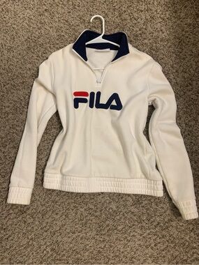 FILA White Quarter-Zip Pullover with Navy and Red Logo